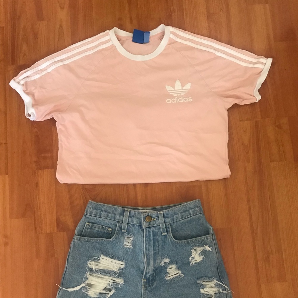 Adidas t shirt with striped sleeves